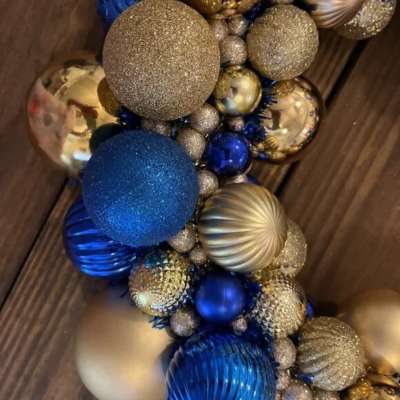 Handmade Blues & Golds Shatterproof Ball Wreath Gender Party Shower Christmas Wreaths